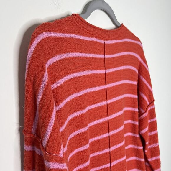LOFT Sweater Womens XL Pink Striped Button Henley Knit Slouchy Beachy Summer - Picture 14 of 16